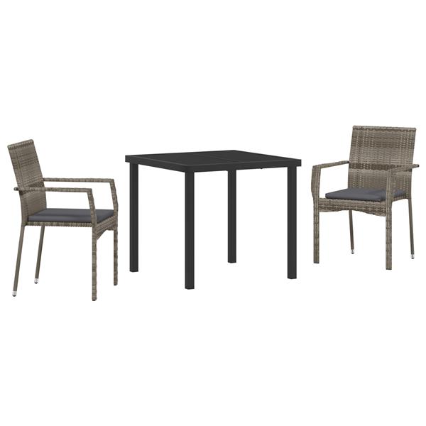 Grote foto vidaxl tuin eetset met kussen 3 pcs grijs poly riet tuin en terras tuinmeubelen