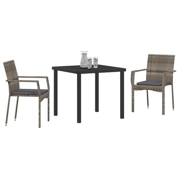 Grote foto vidaxl tuin eetset met kussen 3 pcs grijs poly riet tuin en terras tuinmeubelen