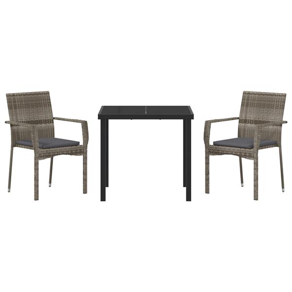 Grote foto vidaxl tuin eetset met kussen 3 pcs grijs poly riet tuin en terras tuinmeubelen