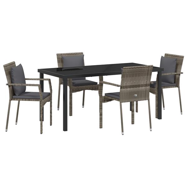 Grote foto vidaxl tuin eetset met kussen 5 pcs grijs poly riet tuin en terras tuinmeubelen