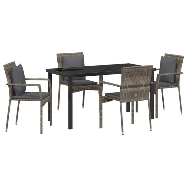 Grote foto vidaxl tuin eetset met kussen 5 pcs grijs poly riet tuin en terras tuinmeubelen