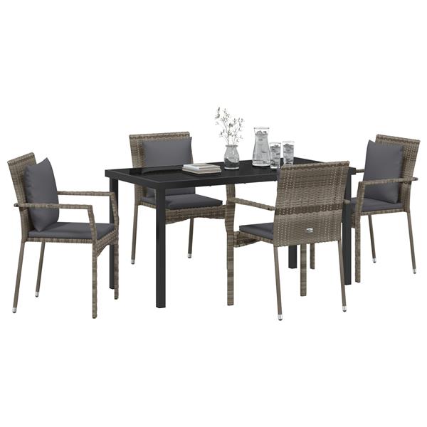 Grote foto vidaxl tuin eetset met kussen 5 pcs grijs poly riet tuin en terras tuinmeubelen