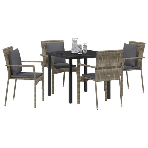 Grote foto vidaxl tuin eetset met kussen 5 pcs grijs poly riet tuin en terras tuinmeubelen
