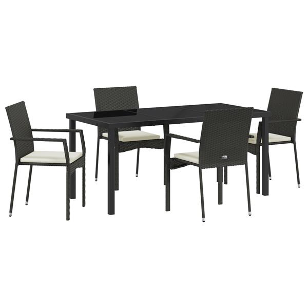 Grote foto vidaxl tuin eetset met kussen 5 pcs zwart poly riet tuin en terras tuinmeubelen