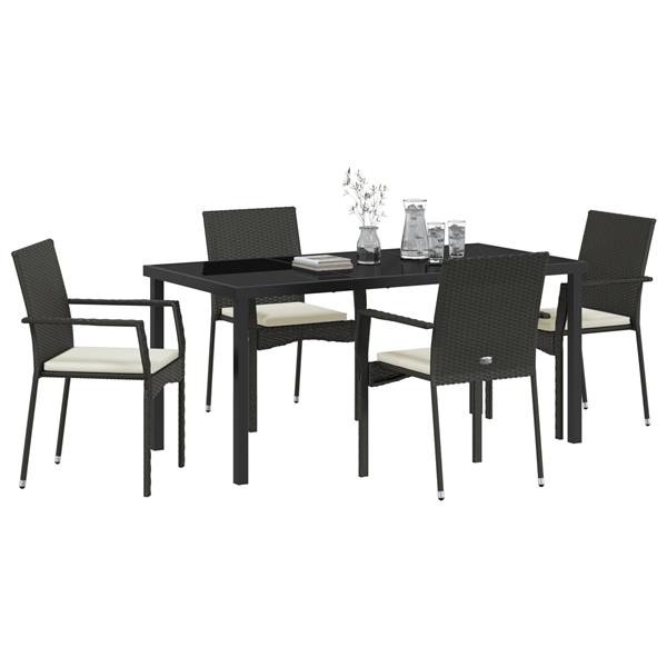 Grote foto vidaxl tuin eetset met kussen 5 pcs zwart poly riet tuin en terras tuinmeubelen