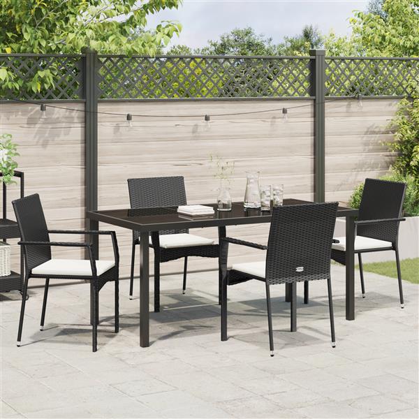 Grote foto vidaxl tuin eetset met kussen 5 pcs zwart poly riet tuin en terras tuinmeubelen
