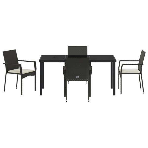 Grote foto vidaxl tuin eetset met kussen 5 pcs zwart poly riet tuin en terras tuinmeubelen