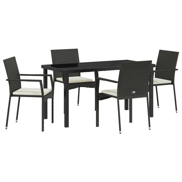 Grote foto vidaxl tuin eetset met kussen 5 pcs zwart poly riet tuin en terras tuinmeubelen