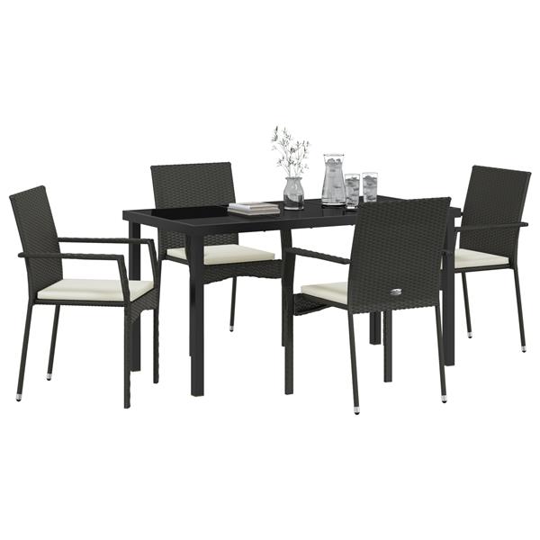 Grote foto vidaxl tuin eetset met kussen 5 pcs zwart poly riet tuin en terras tuinmeubelen