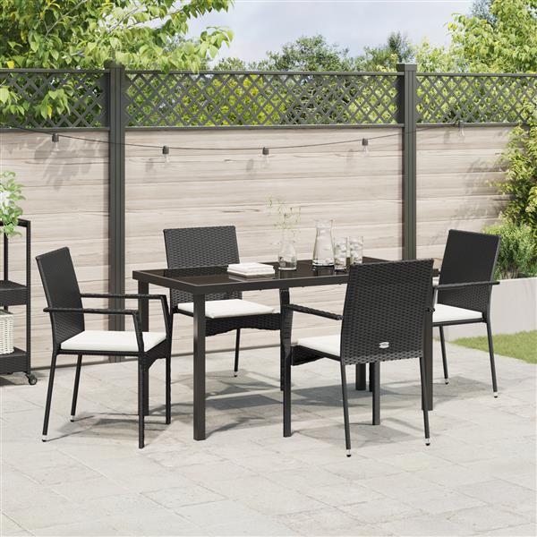 Grote foto vidaxl tuin eetset met kussen 5 pcs zwart poly riet tuin en terras tuinmeubelen