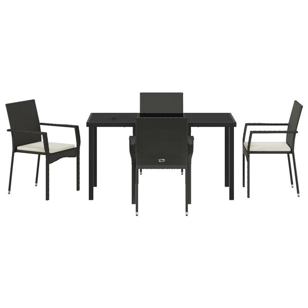 Grote foto vidaxl tuin eetset met kussen 5 pcs zwart poly riet tuin en terras tuinmeubelen