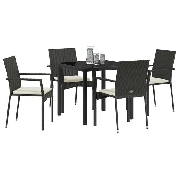Grote foto vidaxl tuin eetset met kussen 5 pcs zwart poly riet tuin en terras tuinmeubelen