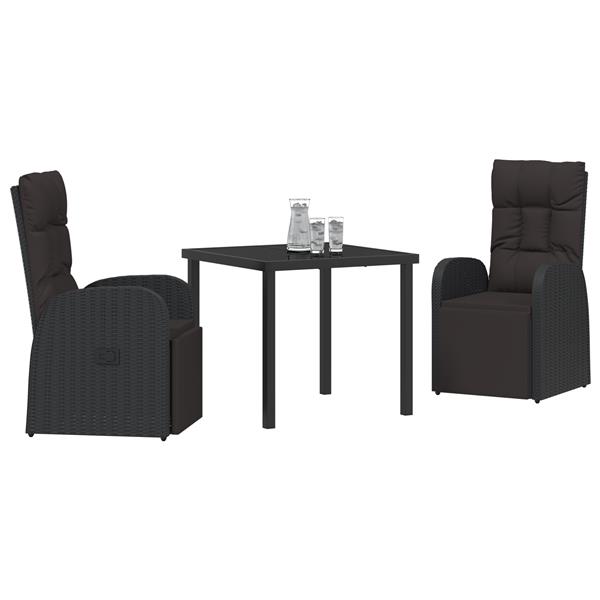 Grote foto vidaxl tuin eetset met kussen 3 pcs zwart poly rattan tuin en terras tuinmeubelen