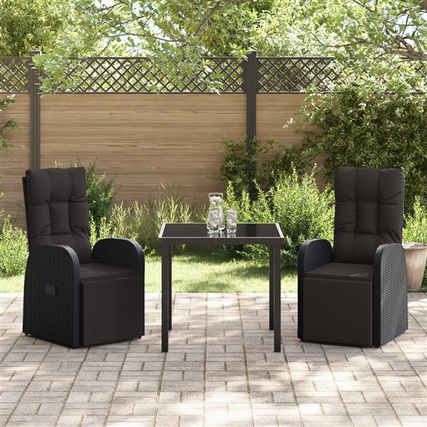 Grote foto vidaxl tuin eetset met kussen 3 pcs zwart poly rattan tuin en terras tuinmeubelen