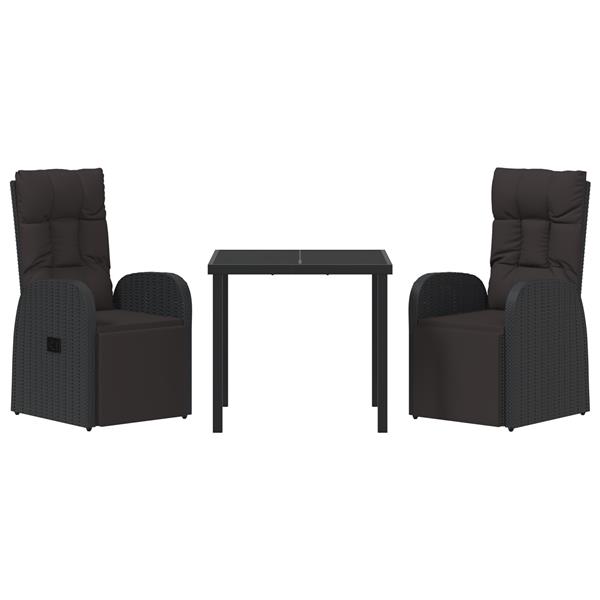 Grote foto vidaxl tuin eetset met kussen 3 pcs zwart poly rattan tuin en terras tuinmeubelen