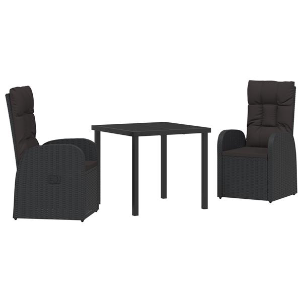 Grote foto vidaxl tuin eetset met kussen 3 pcs zwart poly rattan tuin en terras tuinmeubelen