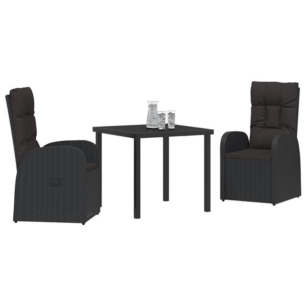 Grote foto vidaxl tuin eetset met kussen 3 pcs zwart poly rattan tuin en terras tuinmeubelen