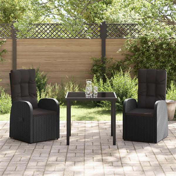 Grote foto vidaxl tuin eetset met kussen 3 pcs zwart poly rattan tuin en terras tuinmeubelen