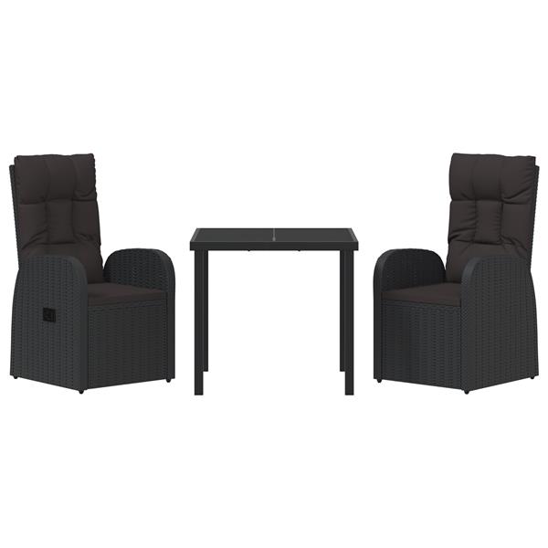 Grote foto vidaxl tuin eetset met kussen 3 pcs zwart poly rattan tuin en terras tuinmeubelen