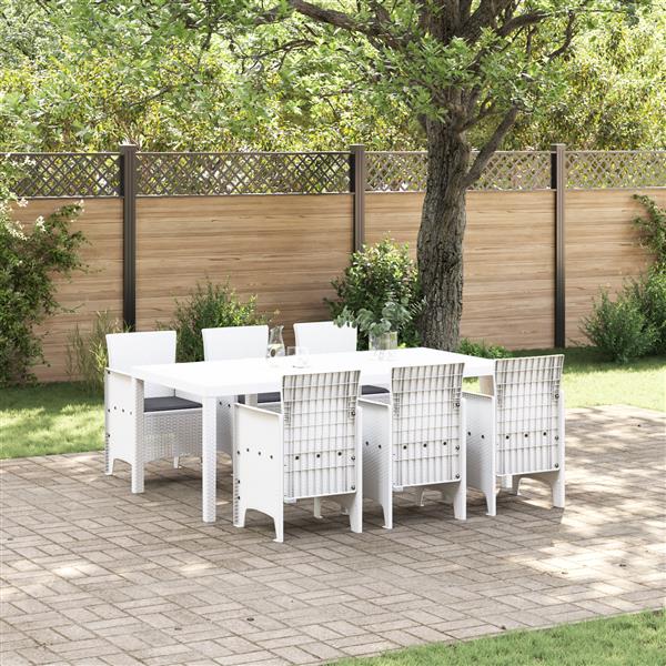 Grote foto vidaxl tuin eetset 7 pcs wit polt riet tuin en terras tuinmeubelen