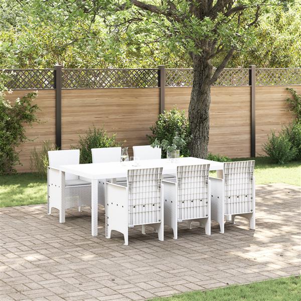 Grote foto vidaxl tuin eetset 7 pcs wit polt riet tuin en terras tuinmeubelen