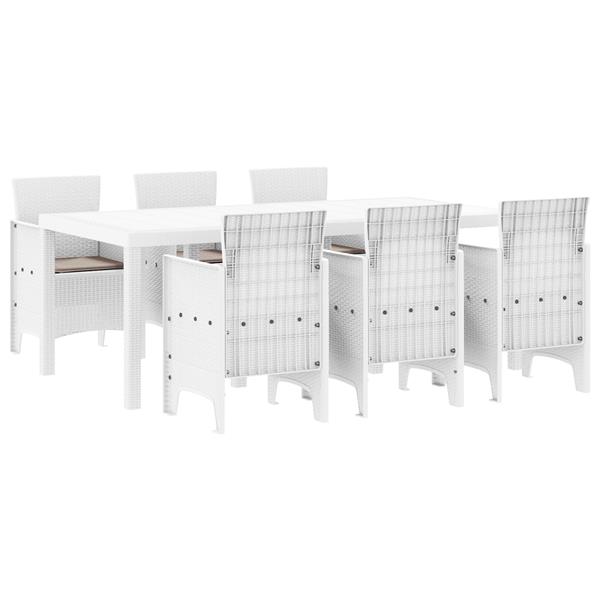 Grote foto vidaxl tuin eetset 7 pcs wit polt riet tuin en terras tuinmeubelen