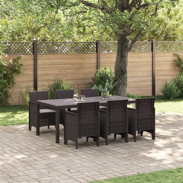 Grote foto vidaxl tuin eetset 7 pcs bruin polt riet tuin en terras tuinmeubelen