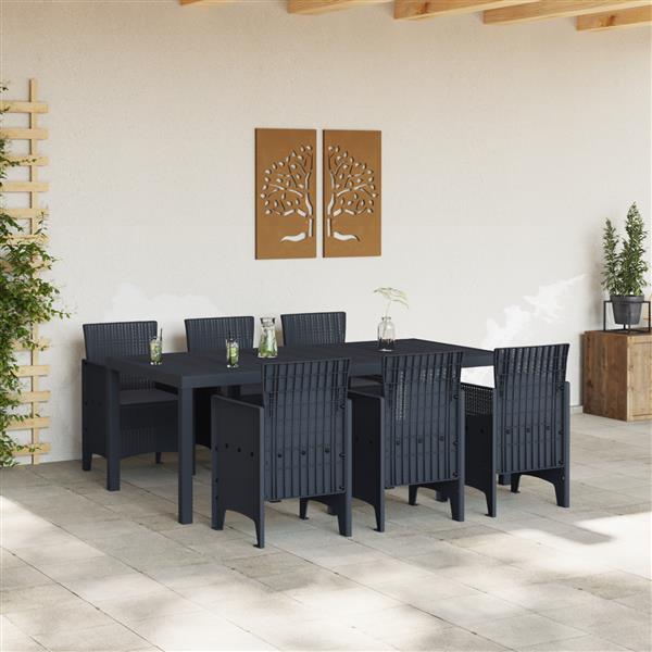 Grote foto vidaxl tuin eetset 7 pcs antraciet polt riet tuin en terras tuinmeubelen