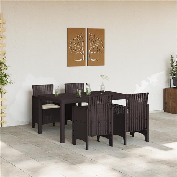 Grote foto vidaxl tuin eetset 5 pcs bruin polt riet tuin en terras tuinmeubelen