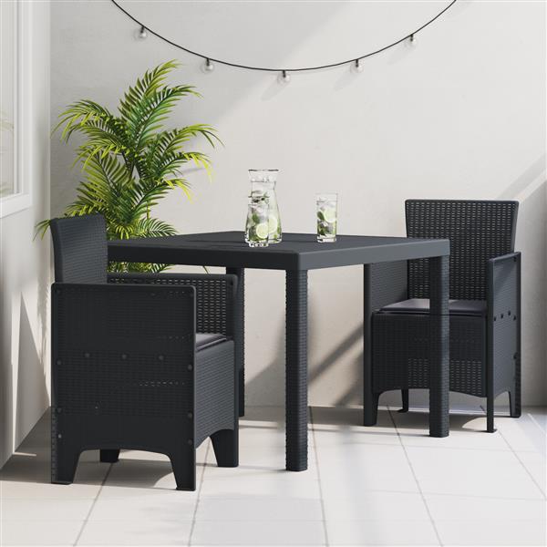 Grote foto vidaxl tuin eetset 3 pcs antraciet polt riet tuin en terras tuinmeubelen