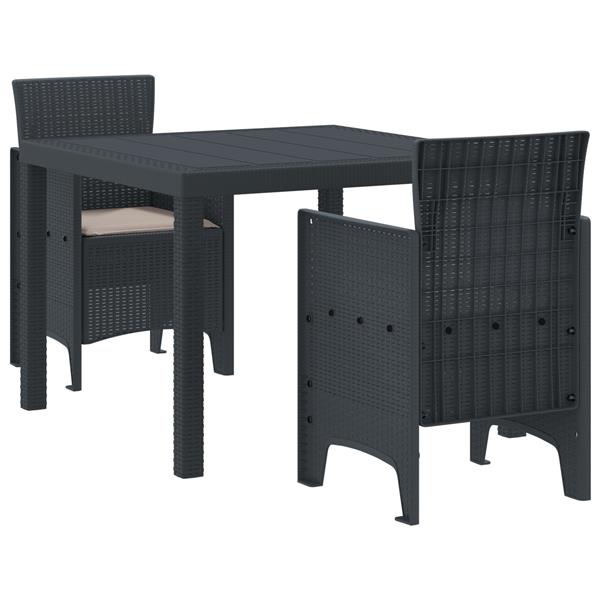 Grote foto vidaxl tuin eetset 3 pcs antraciet polt riet tuin en terras tuinmeubelen