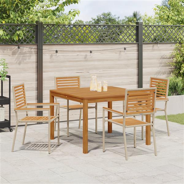 Grote foto vidaxl tuin eetset 5 pcs beige poly riet tuin en terras tuinmeubelen