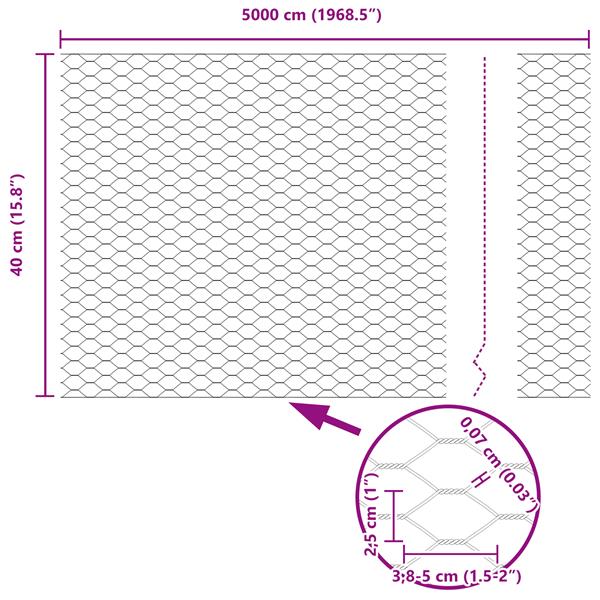 Grote foto vidaxl hexagon hek grijs 0.4 x 50 m staal tuin en terras hekken en schuttingen