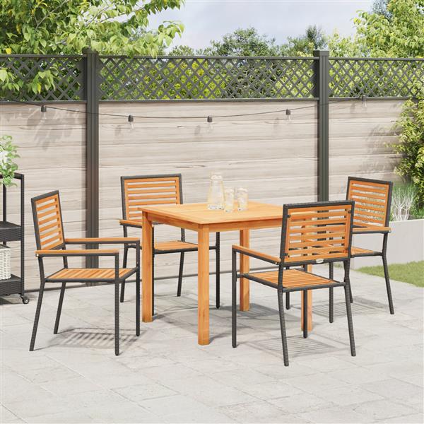 Grote foto vidaxl tuin eetset 5 pcs zwart poly riet tuin en terras tuinmeubelen