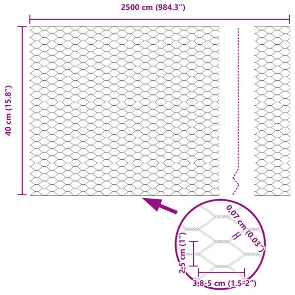 Grote foto vidaxl hexagon hek grijs 0.4 x 25 m staal tuin en terras hekken en schuttingen