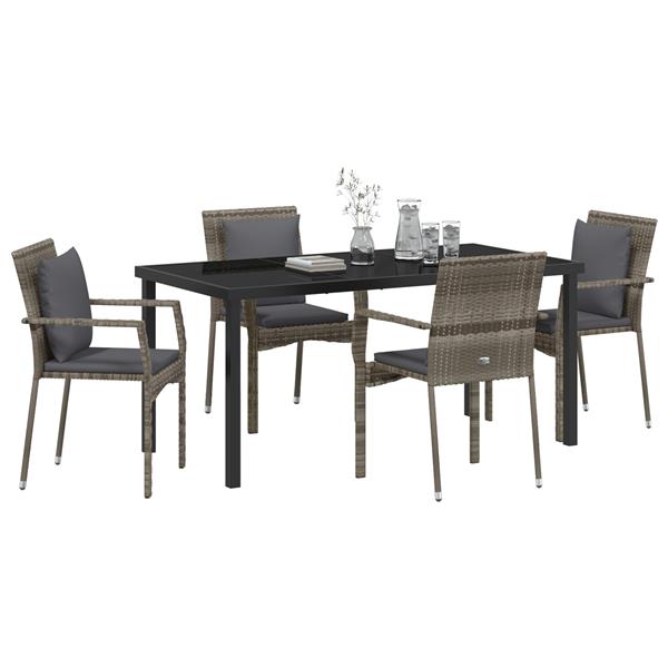 Grote foto vidaxl tuin eetset met kussen 5 pcs grijs poly riet tuin en terras tuinmeubelen