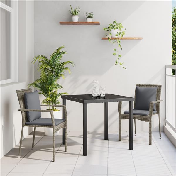 Grote foto vidaxl tuin eetset met kussen 3 pcs grijs poly riet tuin en terras tuinmeubelen