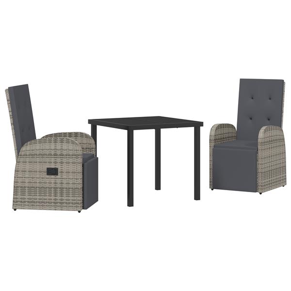 Grote foto vidaxl tuin eetset met kussen 3 pcs grijs poly rattan tuin en terras tuinmeubelen
