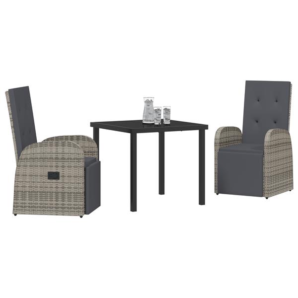 Grote foto vidaxl tuin eetset met kussen 3 pcs grijs poly rattan tuin en terras tuinmeubelen