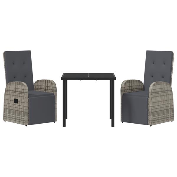 Grote foto vidaxl tuin eetset met kussen 3 pcs grijs poly rattan tuin en terras tuinmeubelen