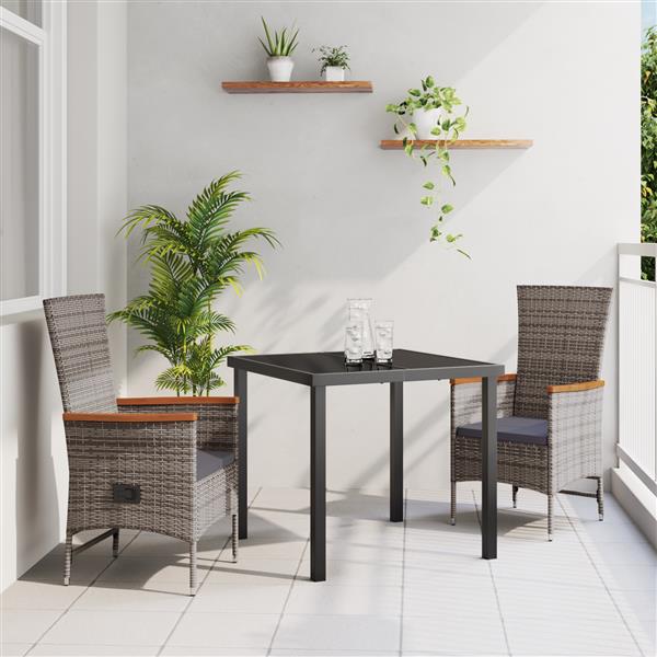 Grote foto vidaxl tuin eetset met kussen 3 pcs grijs poly riet tuin en terras tuinmeubelen
