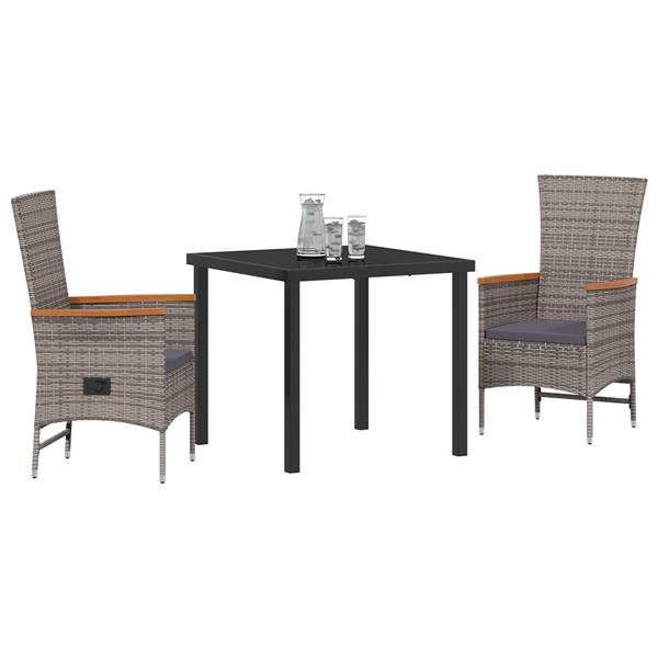 Grote foto vidaxl tuin eetset met kussen 3 pcs grijs poly riet tuin en terras tuinmeubelen