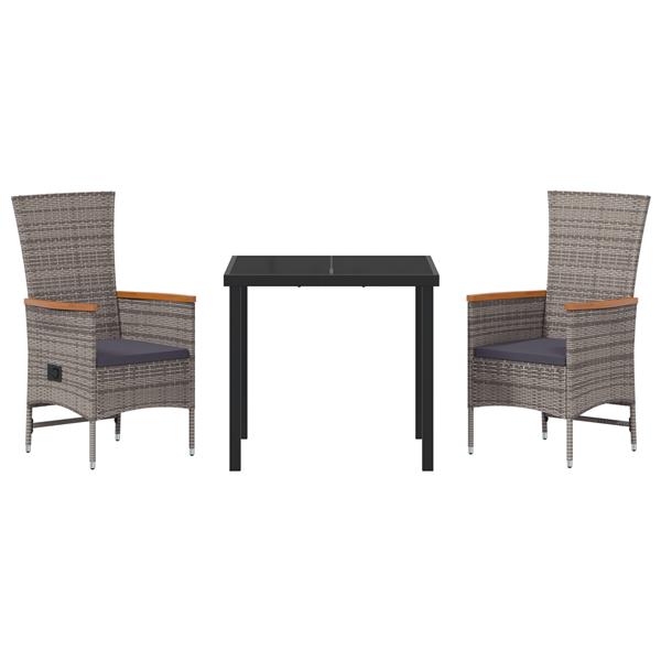 Grote foto vidaxl tuin eetset met kussen 3 pcs grijs poly riet tuin en terras tuinmeubelen