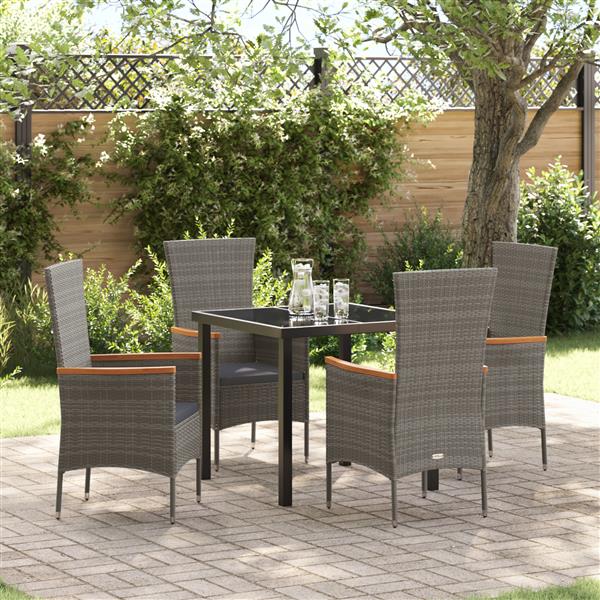Grote foto vidaxl tuin eetset met kussen 5 pcs grijs poly riet tuin en terras tuinmeubelen