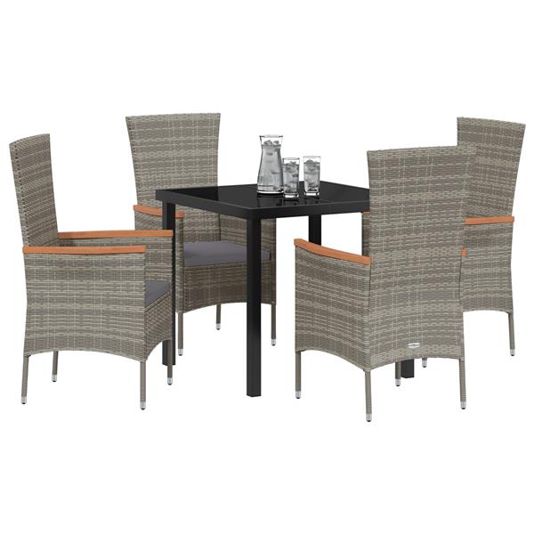 Grote foto vidaxl tuin eetset met kussen 5 pcs grijs poly riet tuin en terras tuinmeubelen