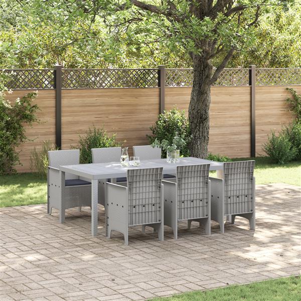 Grote foto vidaxl tuin eetset 7 pcs lichtgrijs polt riet tuin en terras tuinmeubelen