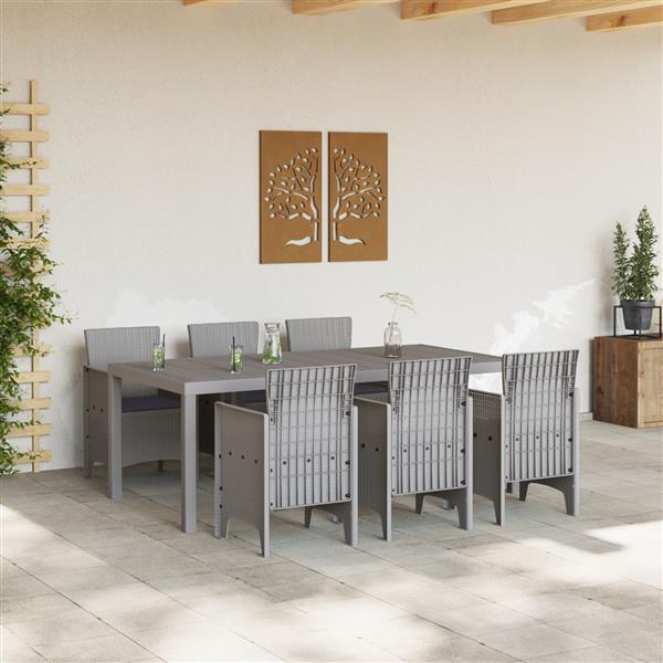 Grote foto vidaxl tuin eetset 7 pcs lichtgrijs polt riet tuin en terras tuinmeubelen