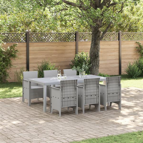 Grote foto vidaxl tuin eetset 7 pcs lichtgrijs polt riet tuin en terras tuinmeubelen