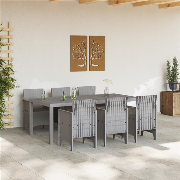 Grote foto vidaxl tuin eetset 7 pcs lichtgrijs polt riet tuin en terras tuinmeubelen