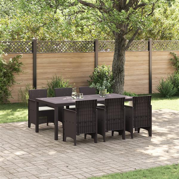 Grote foto vidaxl tuin eetset 7 pcs bruin polt riet tuin en terras tuinmeubelen